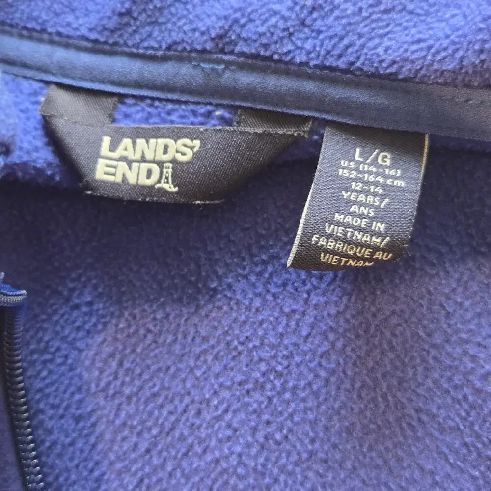 Lands' End Kids Jacket L (14-16) Blue‎ Fleece Zip-up POLARTEC